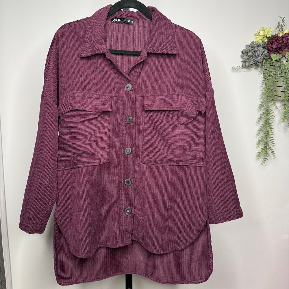 Zara Oversized Plum Corduroy Shacket Button Down Shirt Jacket Size Small - Picture 2 of 8
